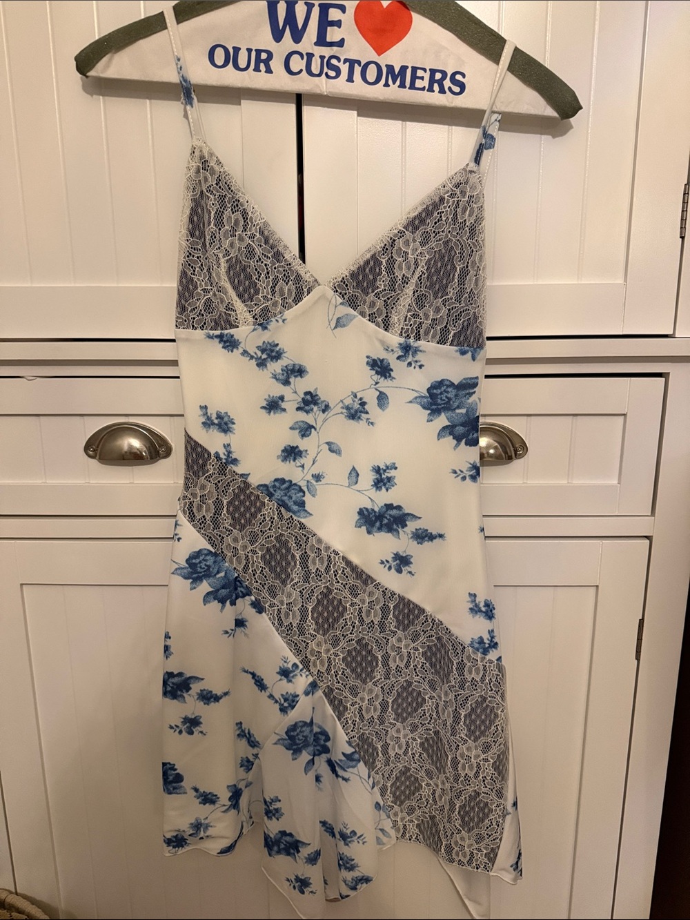 White Fox Floral Lace-Panel Slip Dress